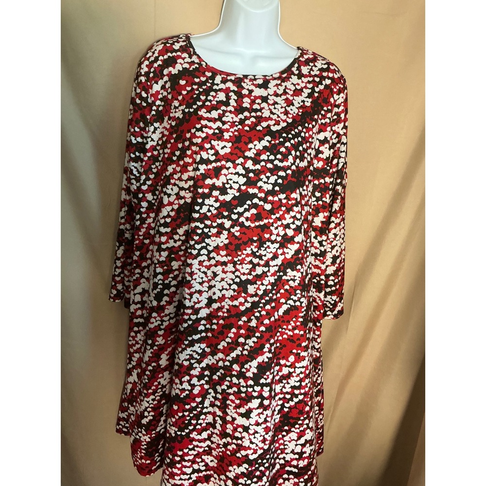 Celebrate Together Heart Print Dress Women XXL Red Excellent 3/4 Sleeve Shift